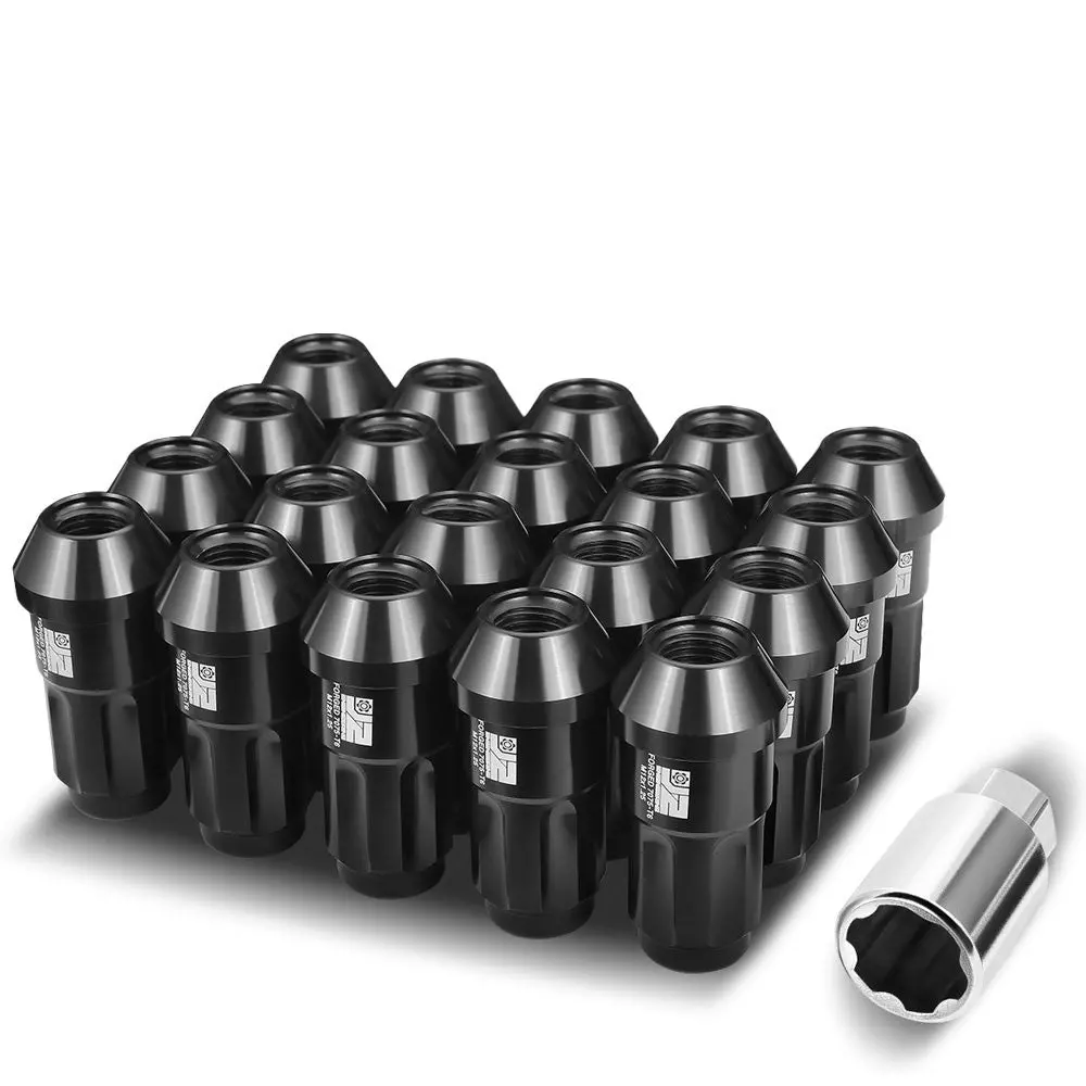 20Pcs J2 Engineering Forged Aluminum Black Lug Nuts [Closed End (Spline Drive Style) T7-035] [Conical Seat / M12 X 1.25] 1
