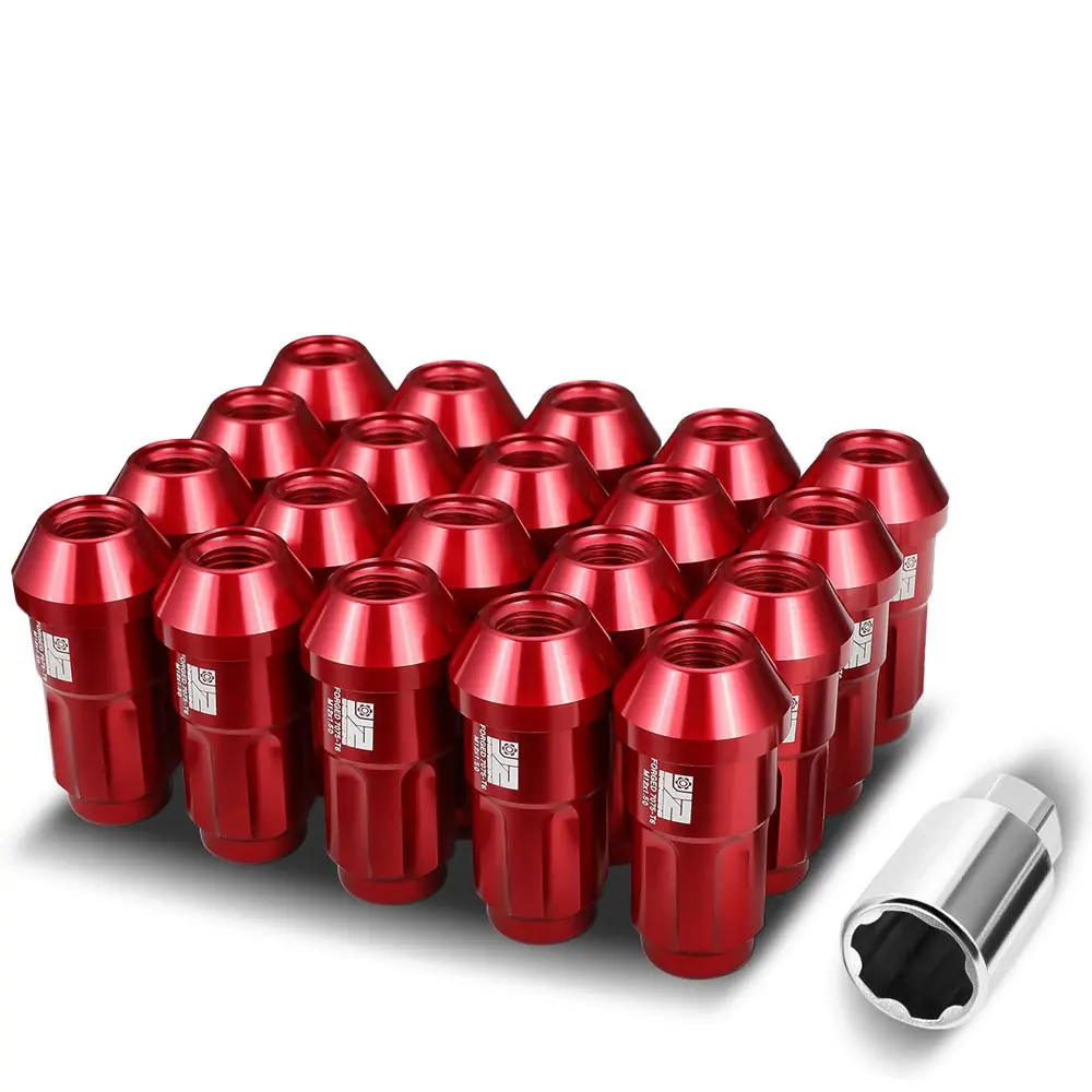20Pcs J2 Engineering Forged Aluminum Red Lug Nuts [Closed End (Spline Drive Style) T7-035] [Conical Seat / M12 X 1.5] 1