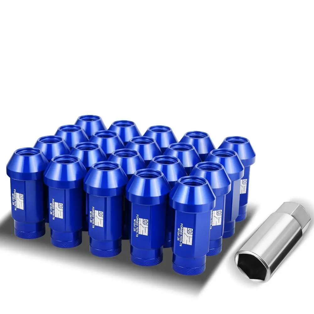 20Pcs J2 Engineering Forged Aluminum Blue Lug Nuts [Closed End (Knurled Top) T7-037] [Conical Seat / M12 X 1.25] 1