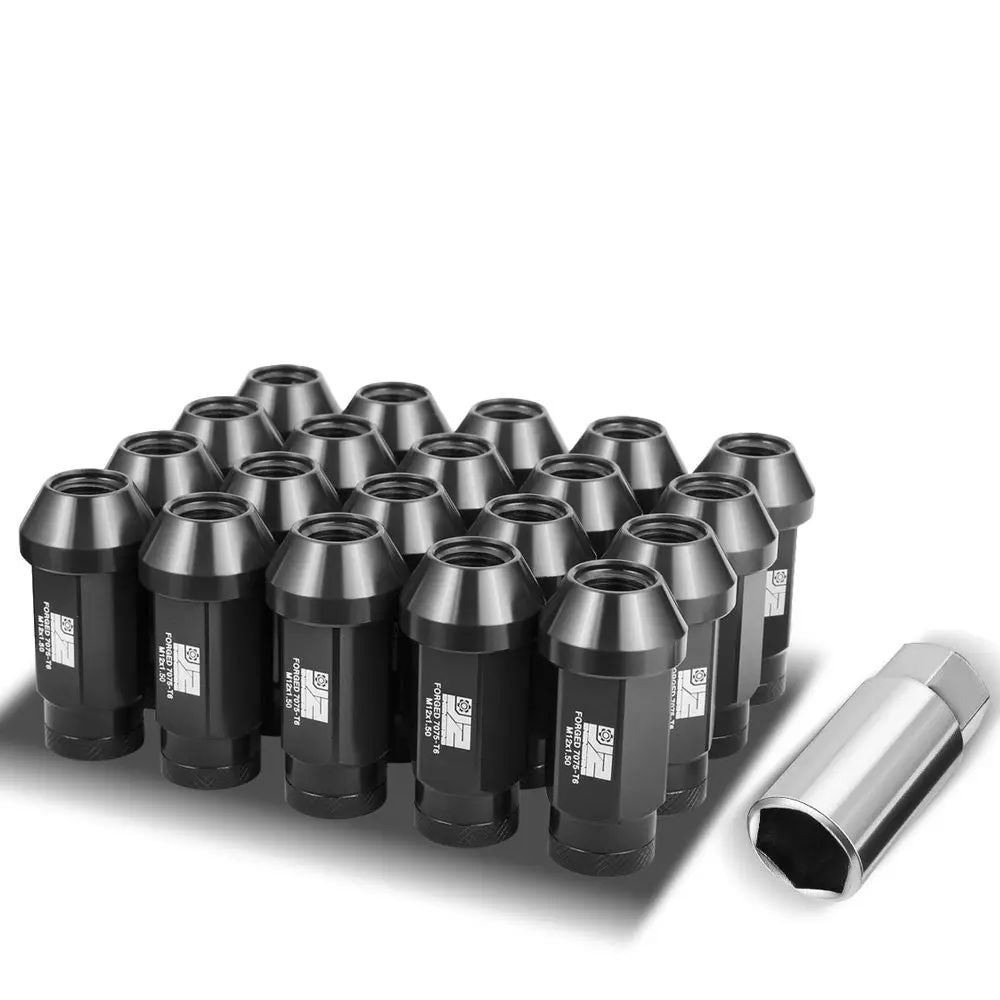 20Pcs J2 Engineering Forged Aluminum Black Lug Nuts [Closed End (Knurled Top) T7-037] [Conical Seat / M12 X 1.5] 1