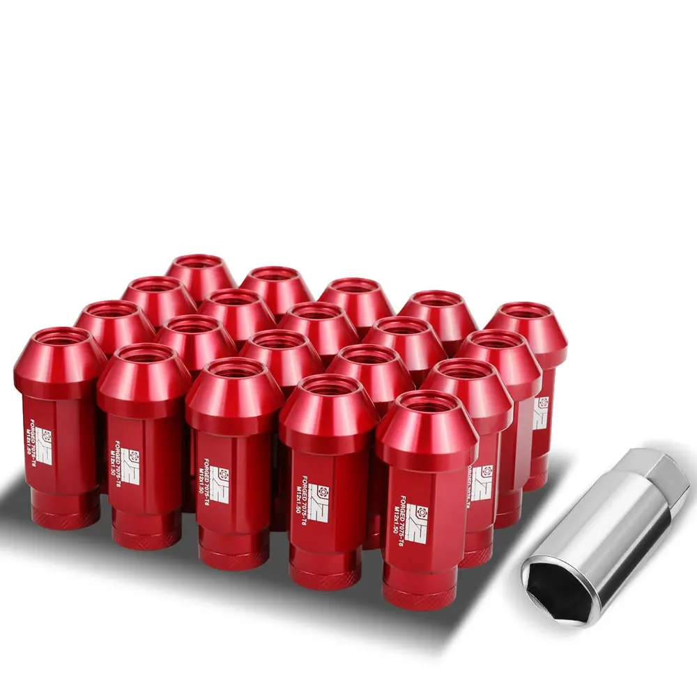 20Pcs J2 Engineering Forged Aluminum Red Lug Nuts [Closed End (Knurled Top) T7-037] [Conical Seat / M12 X 1.5] 1