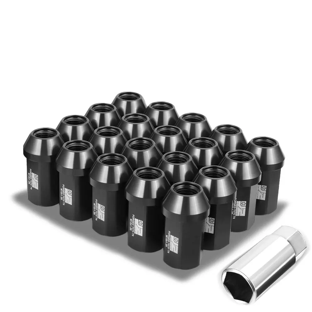 20Pcs J2 Engineering Forged Aluminum Black Lug Nuts [Closed End T7-038] [Conical Seat / M12 X 1.25] 1