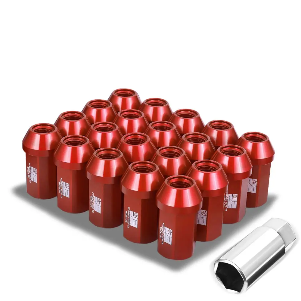 20Pcs J2 Engineering Forged Aluminum Red Lug Nuts [Closed End T7-038] [Conical Seat / M12 X 1.5] 1