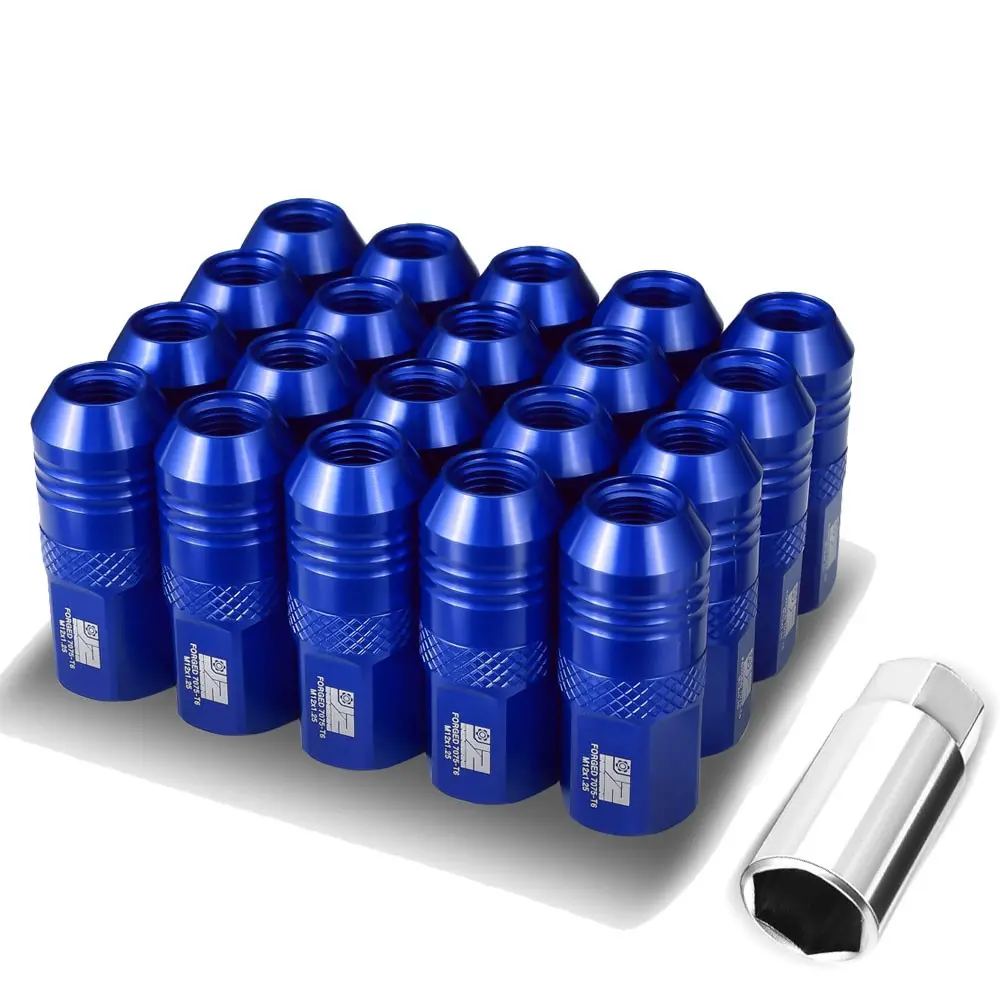 20Pcs J2 Engineering Forged Aluminum Blue Lug Nuts [Open End T7-040] [Conical Seat / M12 X 1.25] 1
