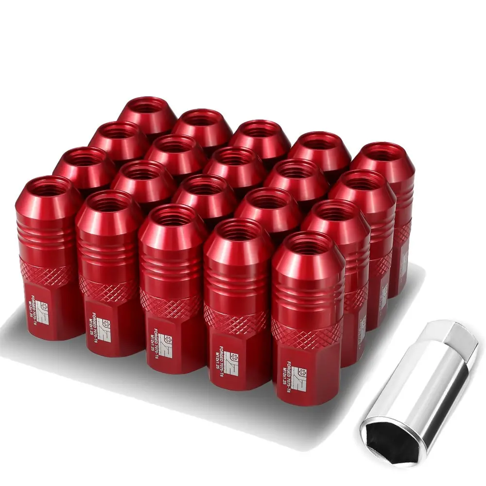 20Pcs J2 Engineering Forged Aluminum Red Lug Nuts [Open End T7-040] [Conical Seat / M12 X 1.25] 1