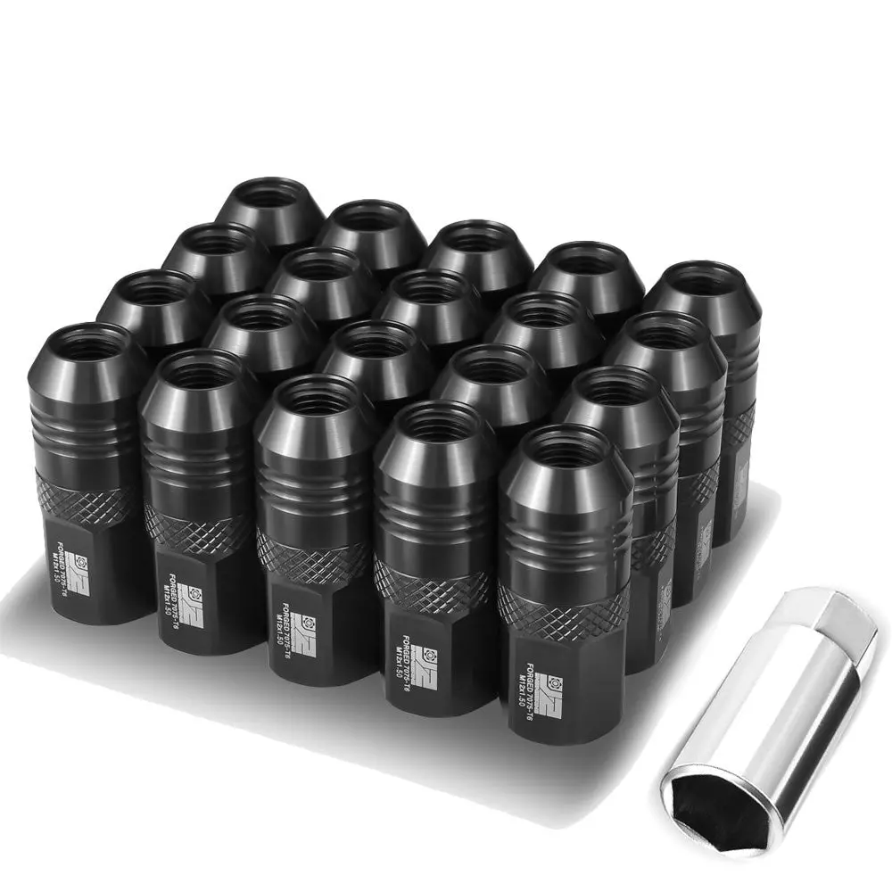 20Pcs J2 Engineering Forged Aluminum Black Lug Nuts [Open End T7-040] [Conical Seat / M12 X 1.5] 1