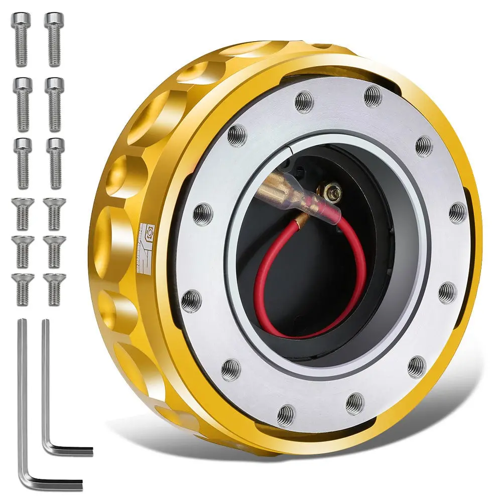 J2 Gold 6-Hole Low Profile Twist Lock Steering Wheel Quick Release Adapter [22Mm Height, 3.74" Diameter] 1