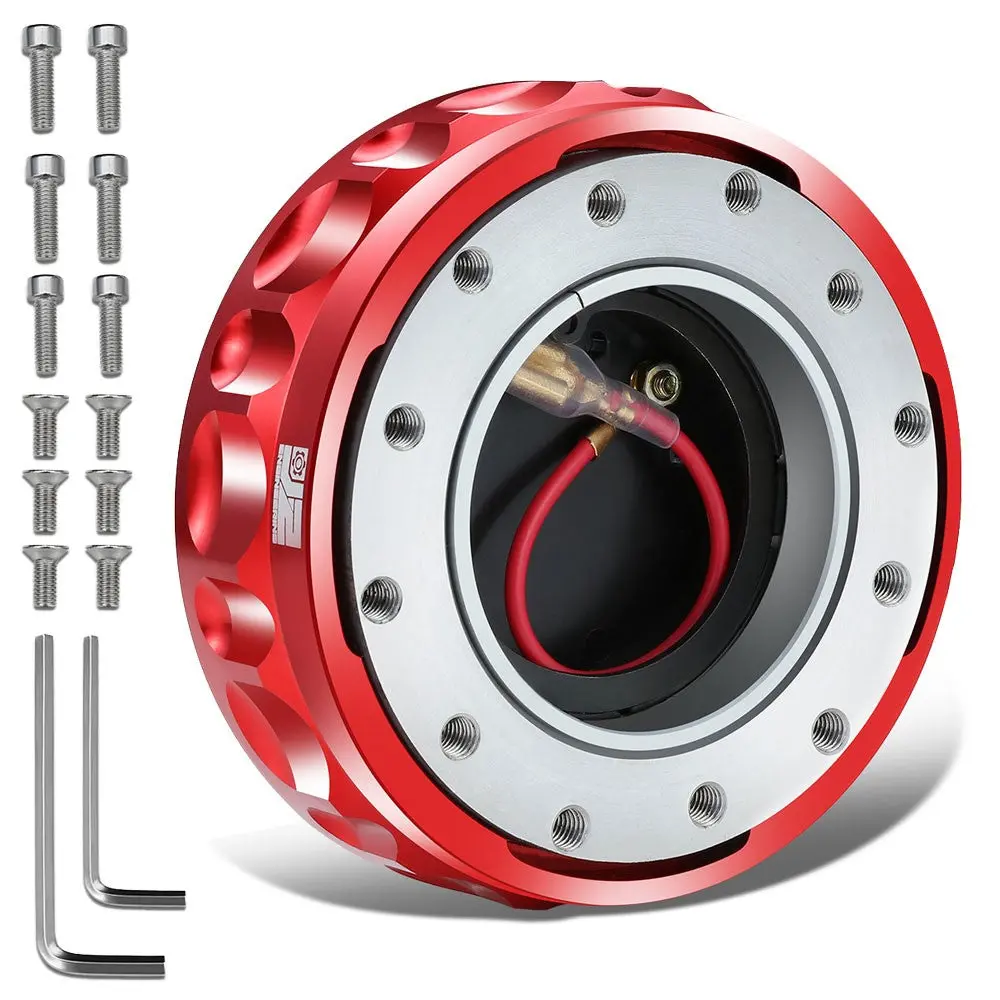 J2 Red 6-Hole Low Profile Twist Lock Steering Wheel Quick Release Adapter [22Mm Height, 3.74" Diameter] 1