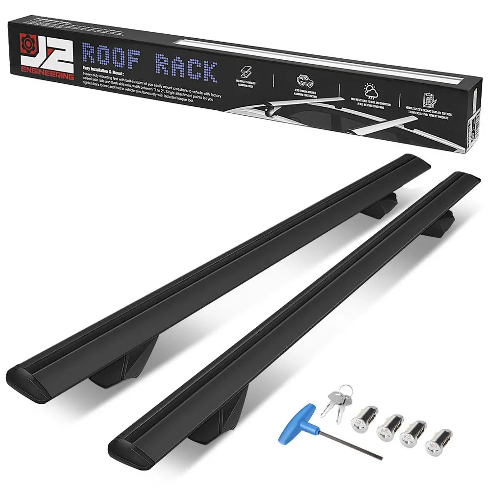 J2 38"-55" Aluminum Black Top Roof Rack Cross Bar W/Lock For Raise Rail 1