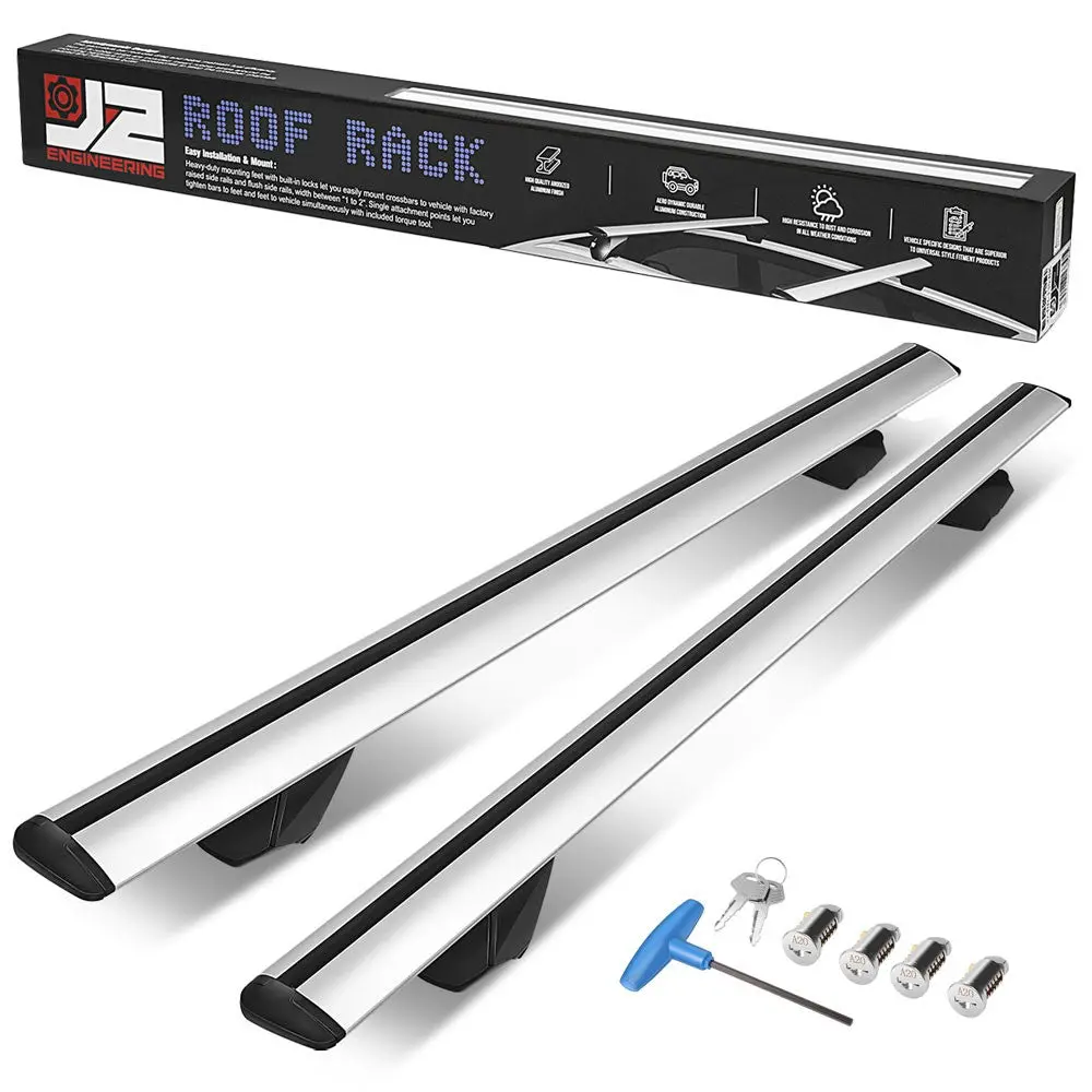 J2 38"-55" Aluminum Silver Top Roof Rack Cross Bar W/Lock For Raise Rail 1