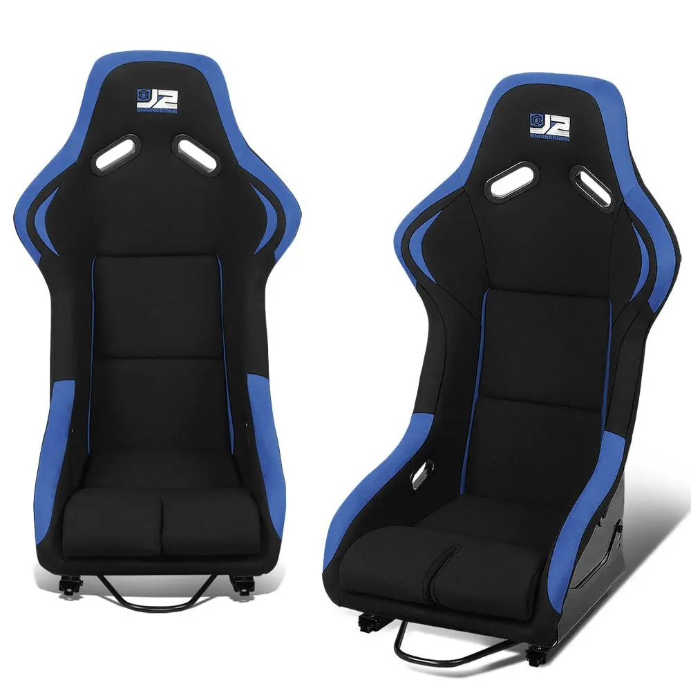 J2 Engineering J2-Rs-001-Bl Fixed Position Bucket Racing Seat W/Slider (Black/Blue) 1