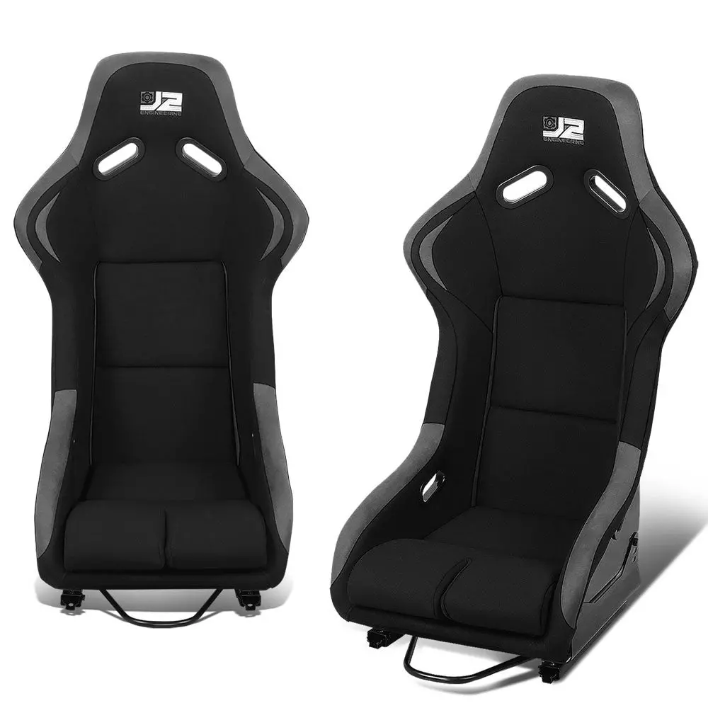 J2 Engineering J2-Rs-001-Gy Fixed Position Bucket Racing Seat W/Slider (Black/Grey) 1