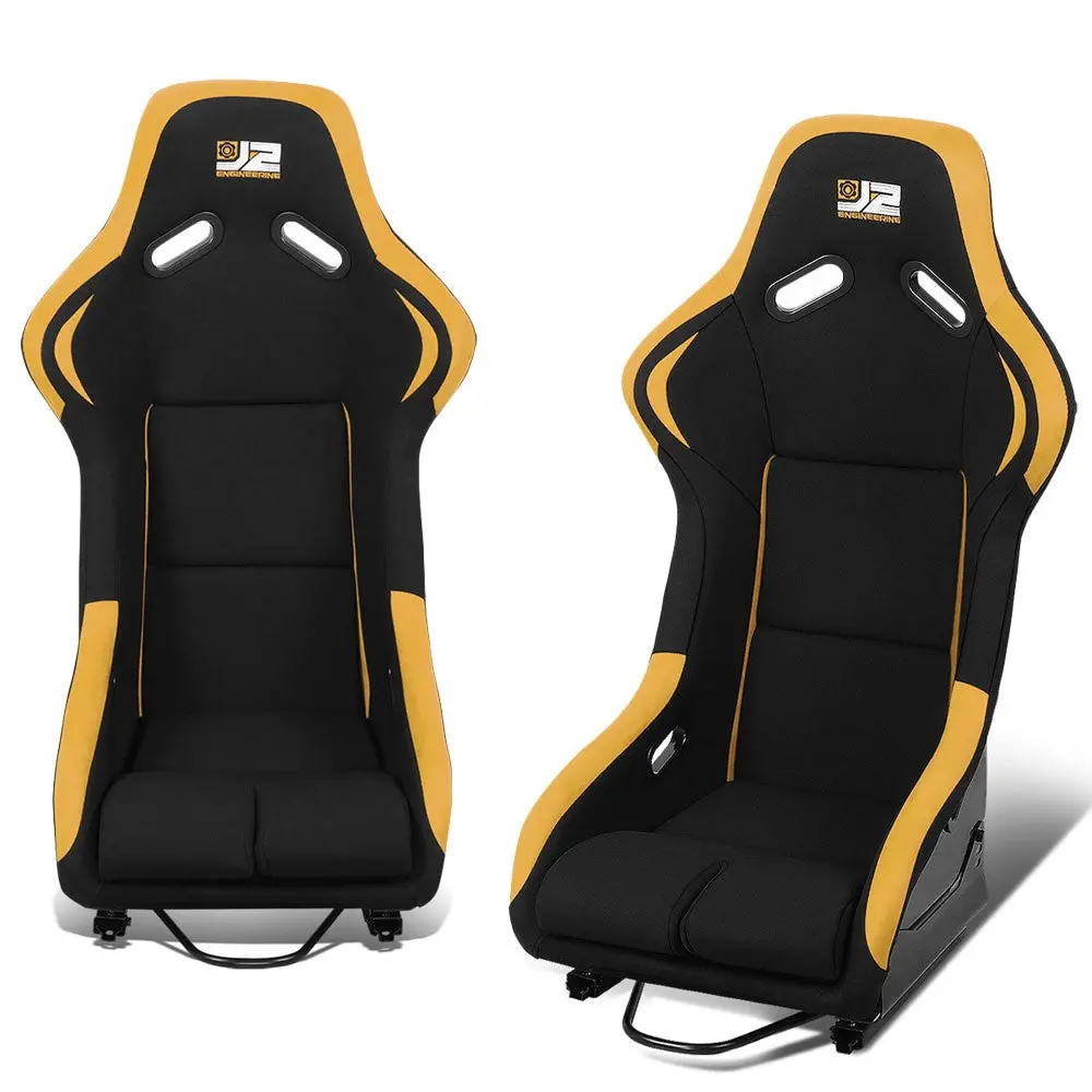 J2 Engineering J2-Rs-001-Ye Fixed Position Bucket Racing Seat W/Slider (Black/Yellow) 1
