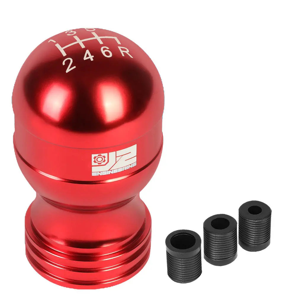 J2 Red (Teardrop Shape) 6-Speed Pattern Manual Shift Knob (M8/M10/M12 Adapter) 1