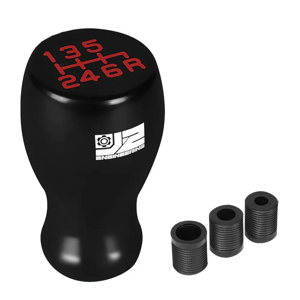 J2 Black (Flat Top Teardrop Design) 6-Speed Pattern Manual Shift Knob (M8/M10/M12 Adapter) 1