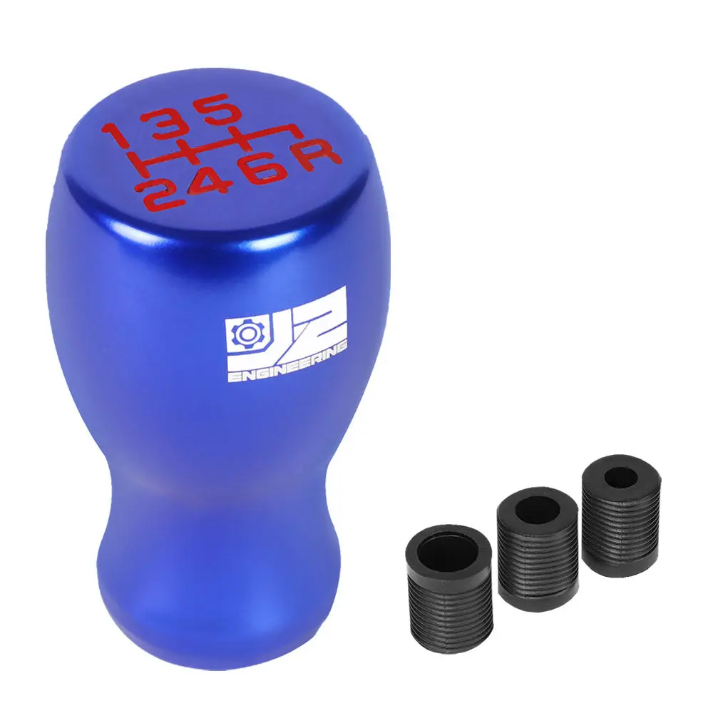 J2 Blue (Flat Top Teardrop Design) 6-Speed Pattern Manual Shift Knob (M8/M10/M12 Adapter) 1