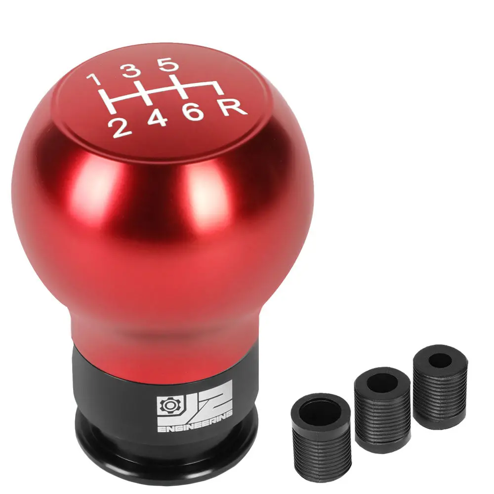 J2 Red (Teardrop Shape Design) 6-Speed Pattern Manual Shift Knob (M8/M10/M12 Adapter) 1