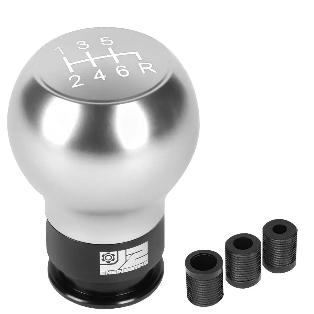 J2 Silver (Teardrop Shape Design) 6-Speed Pattern Manual Shift Knob (M8/M10/M12 Adapter) 1