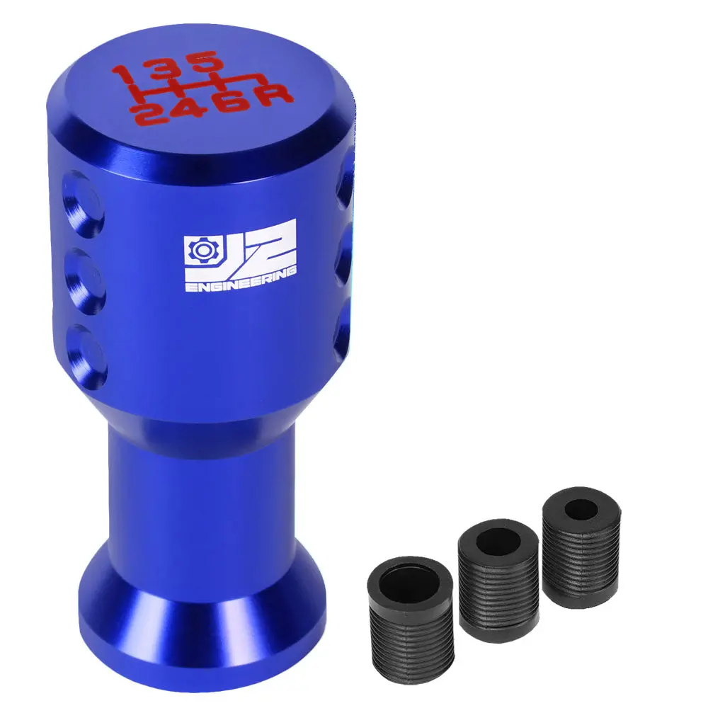 J2 Blue (Goblet Style) 6-Speed Pattern Manual Shift Knob (M8/M10/M12 Adapter) 1