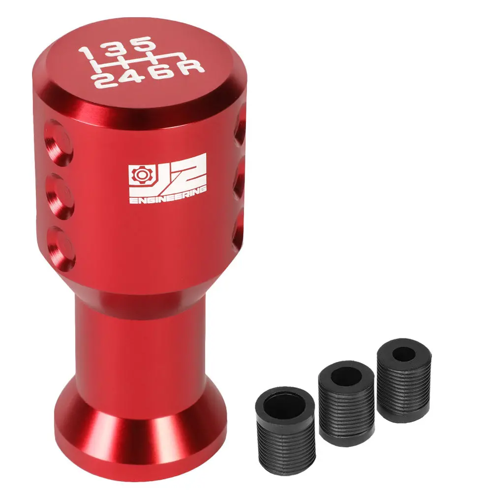 J2 Red (Goblet Style) 6-Speed Pattern Manual Shift Knob (M8/M10/M12 Adapter) 1