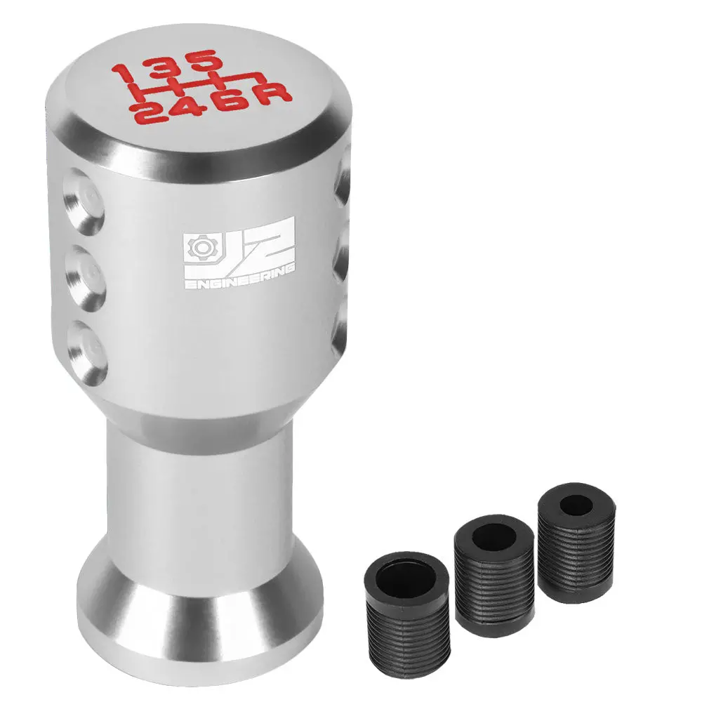 J2 Silver (Goblet Style) 6-Speed Pattern Manual Shift Knob (M8/M10/M12 Adapter) 1