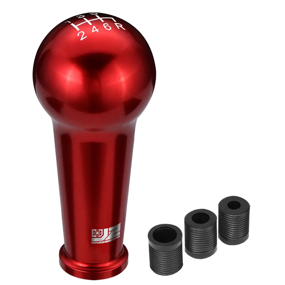 J2 Red (Ball Teardrop Style) 6-Speed Pattern Manual Shift Knob (M8/M10/M12 Adapter) 1