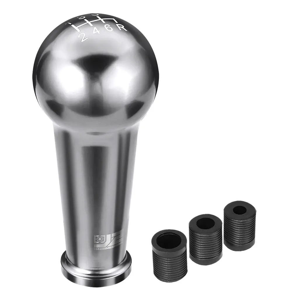 J2 Silver (Ball Teardrop Style) 6-Speed Pattern Manual Shift Knob (M8/M10/M12 Adapter) 1