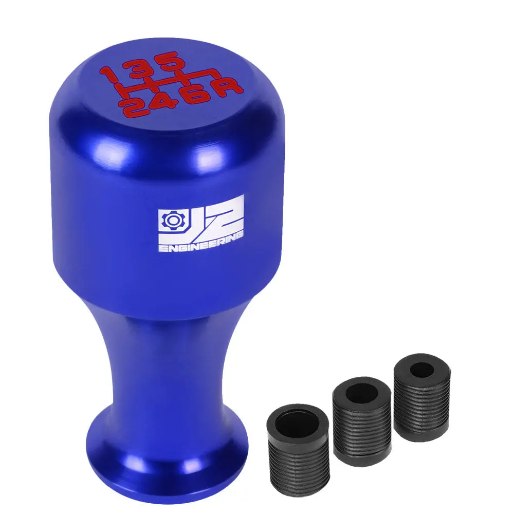 J2 Blue (Cylindrical Wine Cup Style) 6-Speed Pattern Manual Shift Knob (M8/M10/M12 Adapter) 1