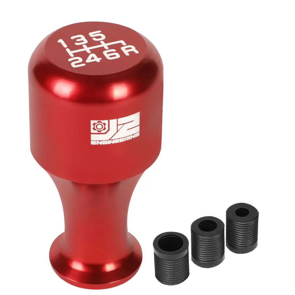 J2 Red (Cylindrical Wine Cup Style) 6-Speed Pattern Manual Shift Knob (M8/M10/M12 Adapter) 1
