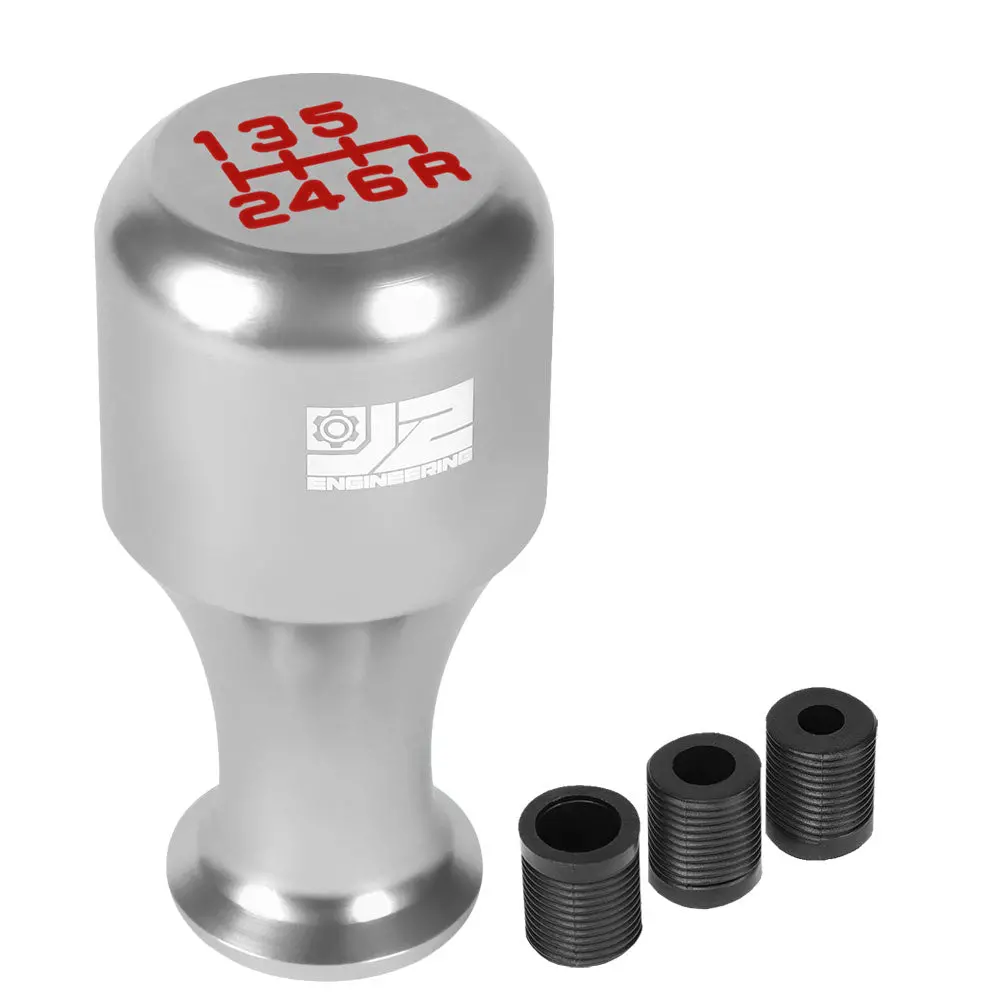 J2 Silver (Cylindrical Wine Cup Style) 6-Speed Pattern Manual Shift Knob (M8/M10/M12 Adapter) 1