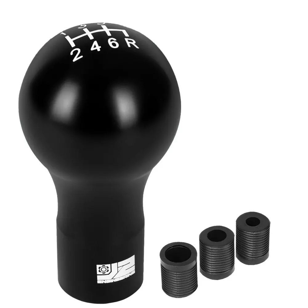 J2 Black (Spherical Teardrop Shape) 6-Speed Pattern Manual Shift Knob (M8/M10/M12 Adapter) 1