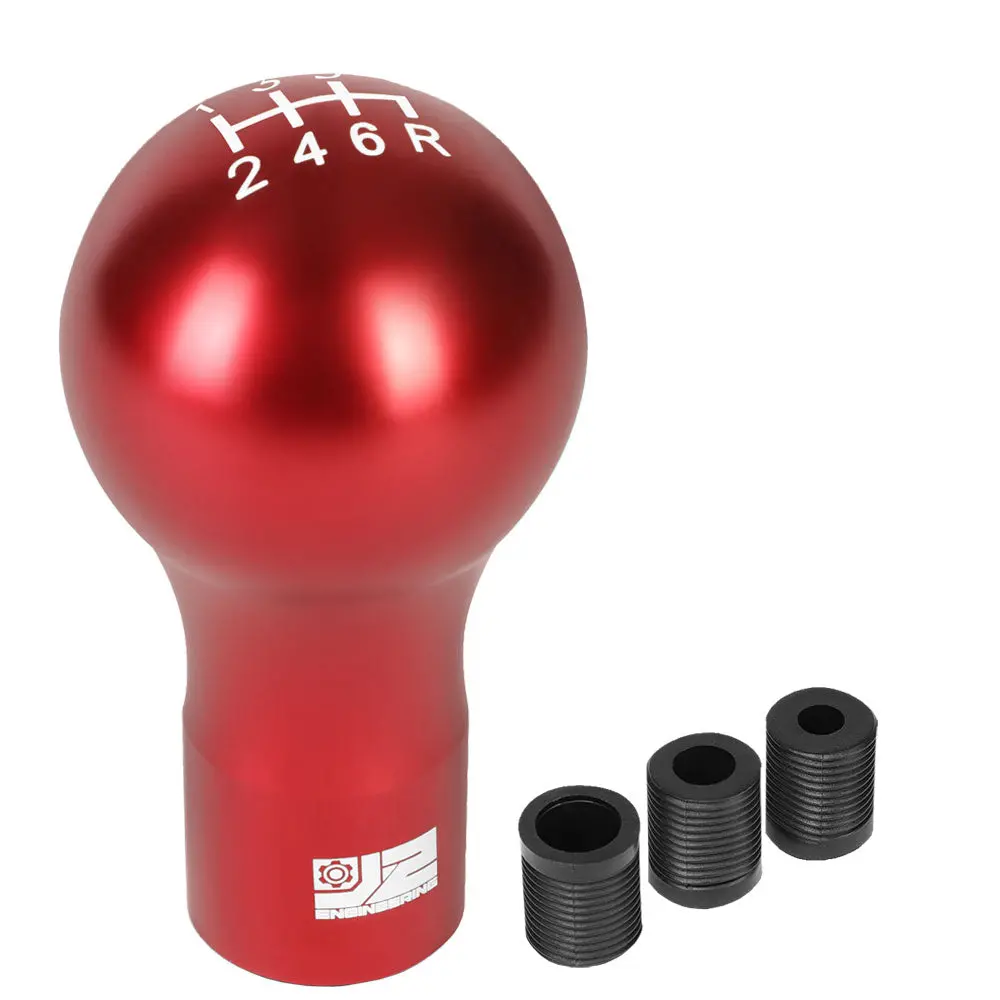 J2 Red (Spherical Teardrop Shape) 6-Speed Pattern Manual Shift Knob (M8/M10/M12 Adapter) 1