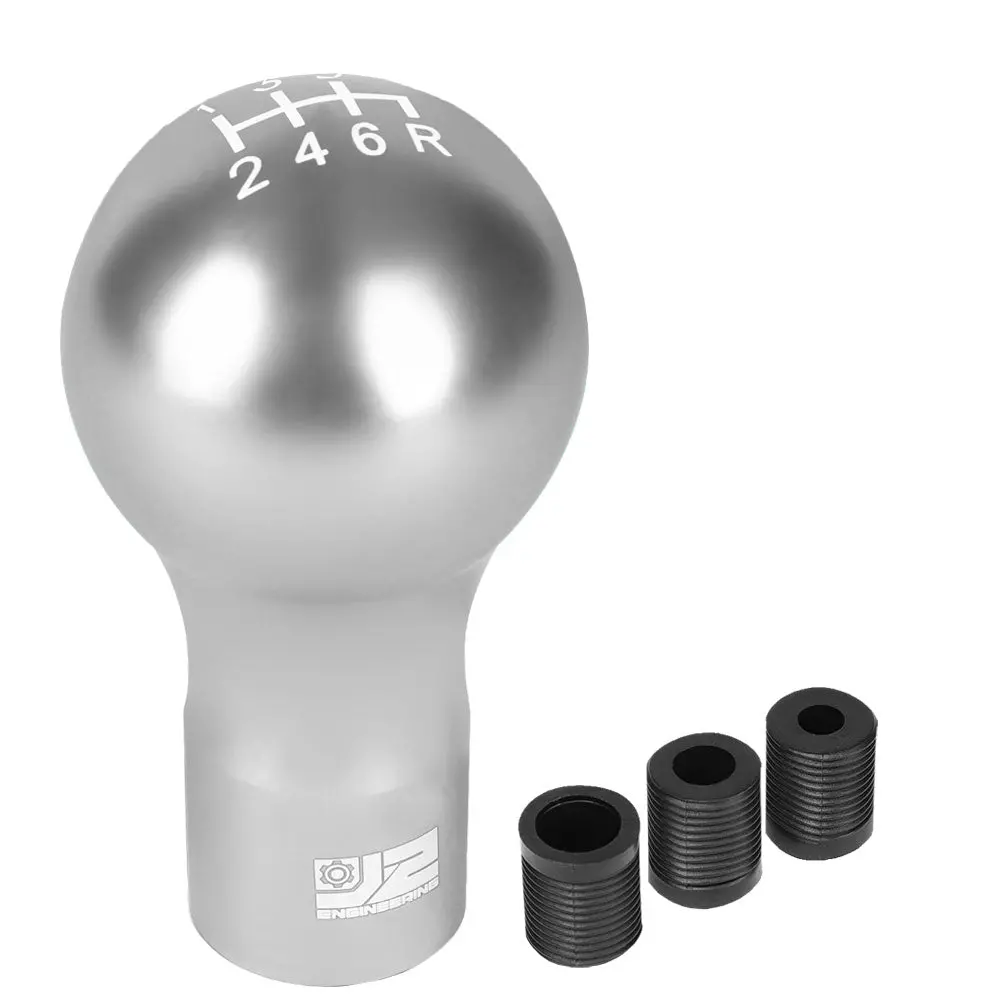 J2 Silver (Spherical Teardrop Shape) 6-Speed Pattern Manual Shift Knob (M8/M10/M12 Adapter) 1