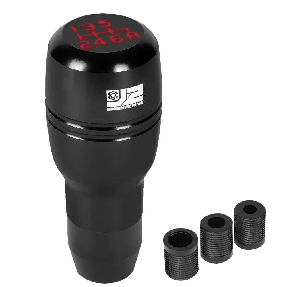 J2 Black (Barrel Type Cylindrical Shape) 6-Speed Pattern Manual Shift Knob (M8/M10/M12 Adapter) 1