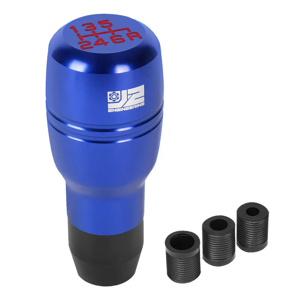 J2 Blue (Barrel Type Cylindrical Shape) 6-Speed Pattern Manual Shift Knob (M8/M10/M12 Adapter) 1