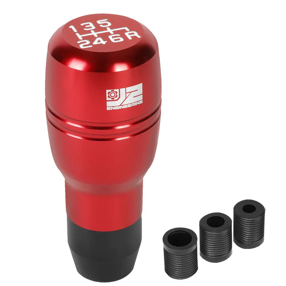 J2 Red (Barrel Type Cylindrical Shape) 6-Speed Pattern Manual Shift Knob (M8/M10/M12 Adapter) 1