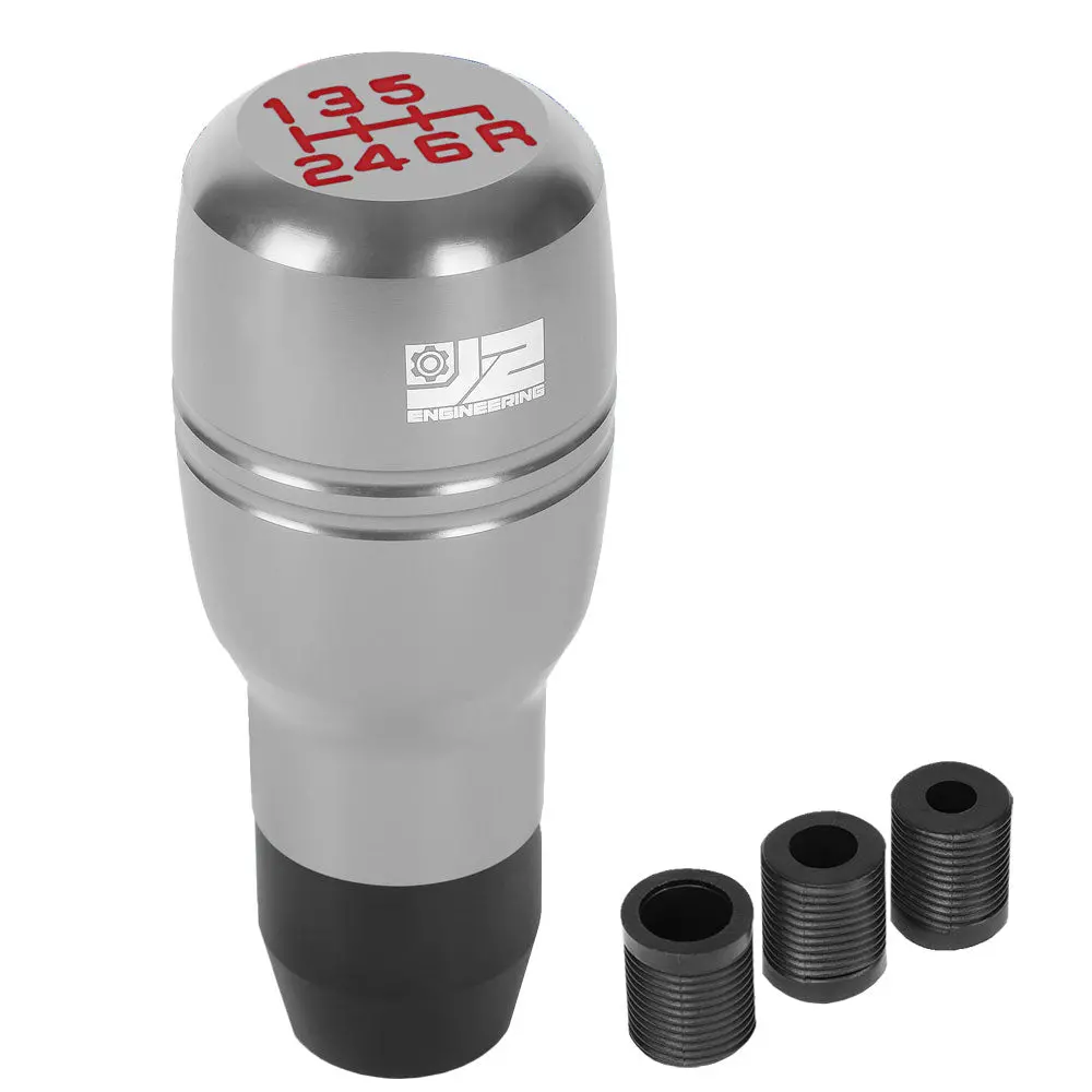 J2 Silver (Barrel Type Cylindrical Shape) 6-Speed Pattern Manual Shift Knob (M8/M10/M12 Adapter) 1