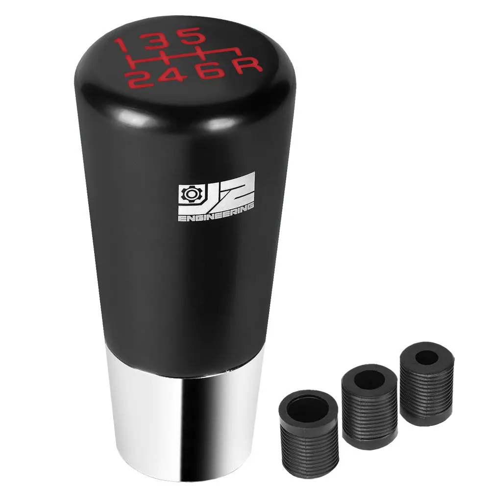 J2 Black / Silver (Tapered Cylindrical Shape) 6-Speed Pattern Manual Shift Knob (M8/M10/M12 Adapter) 1