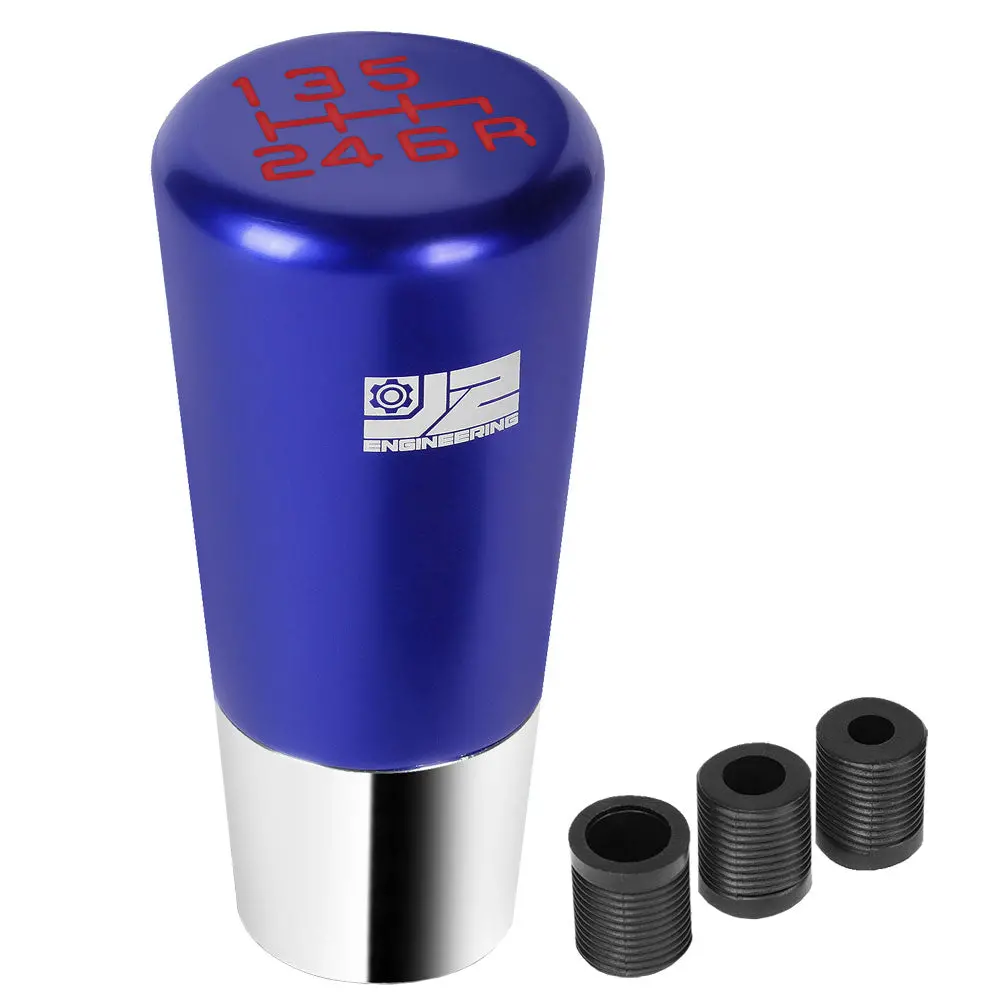 J2 Blue / Silver (Tapered Cylindrical Shape) 6-Speed Pattern Manual Shift Knob (M8/M10/M12 Adapter) 1