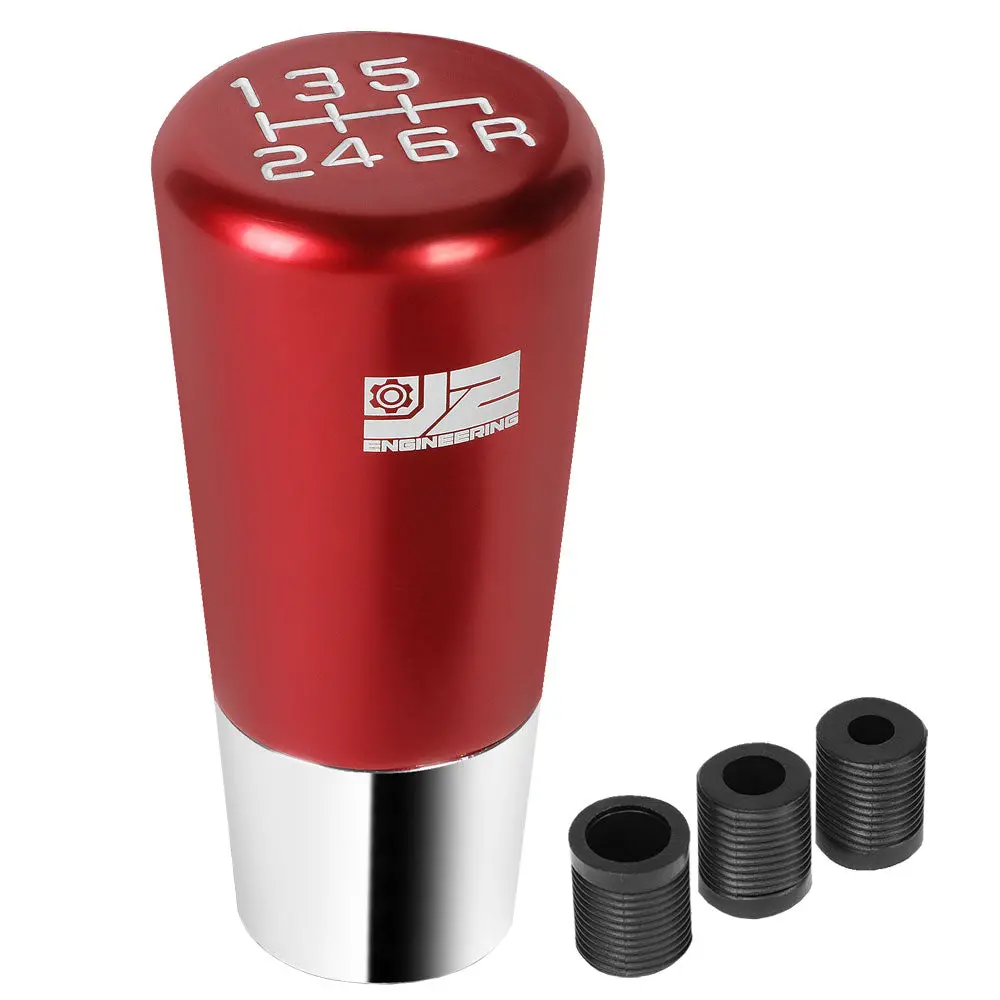 J2 Red / Silver (Tapered Cylindrical Shape) 6-Speed Pattern Manual Shift Knob (M8/M10/M12 Adapter) 1