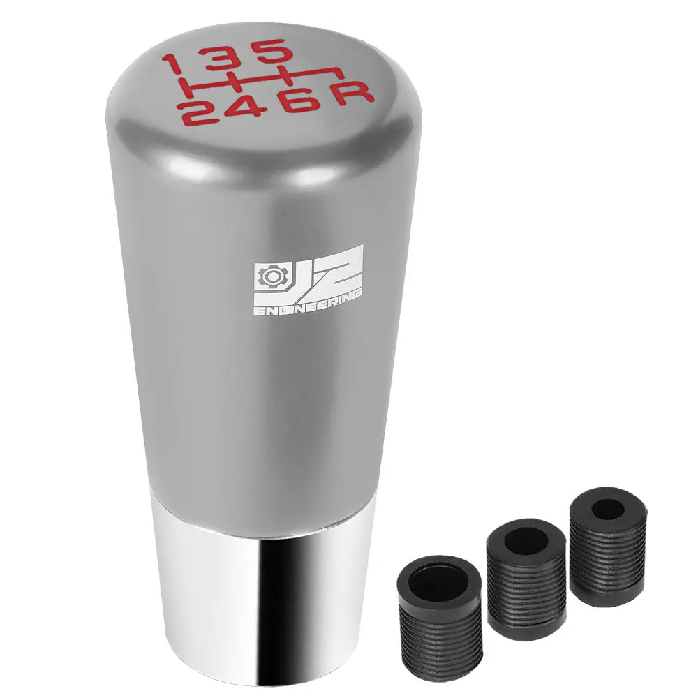 J2 Silver / Silver (Tapered Cylindrical Shape) 6-Speed Pattern Manual Shift Knob (M8/M10/M12 Adapter) 1
