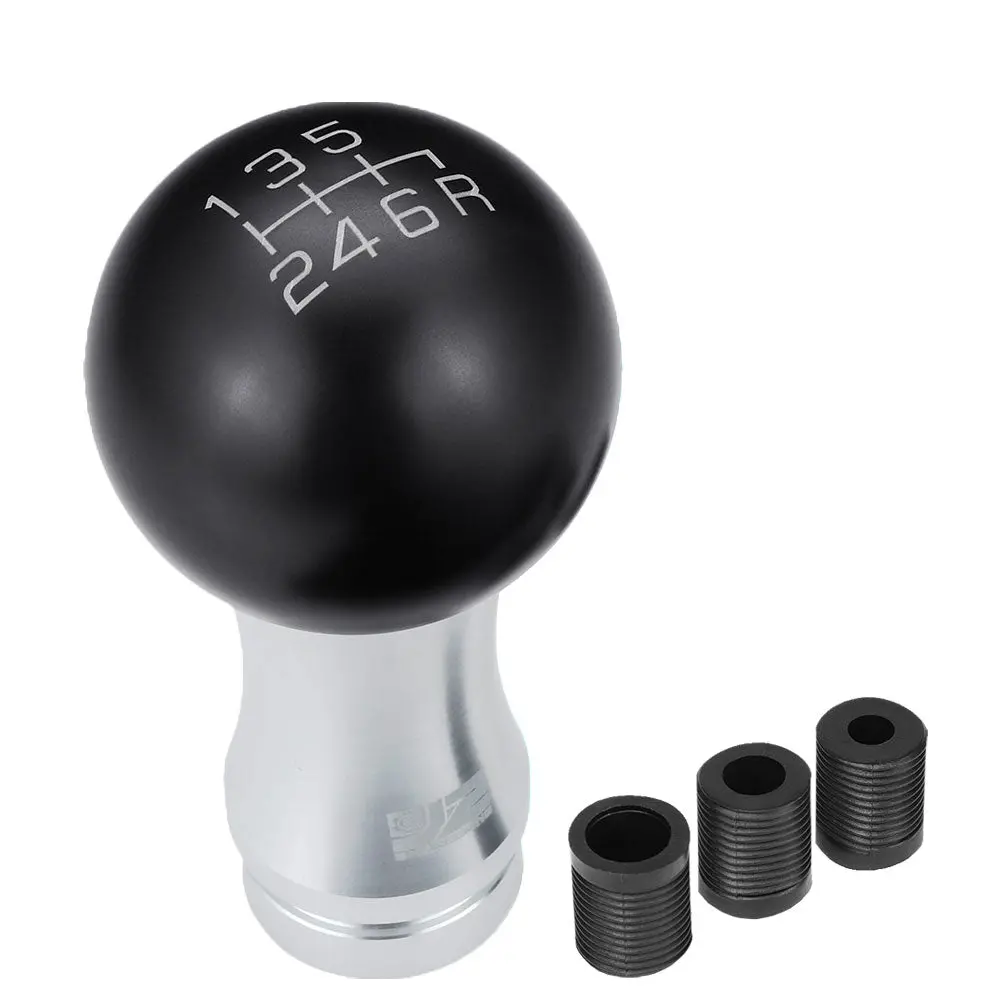 J2 Black / Silver (Ball Teardrop 2-Piece Construct) 6-Speed Pattern Manual Shift Knob (M8/M10/M12 Adapter) 1