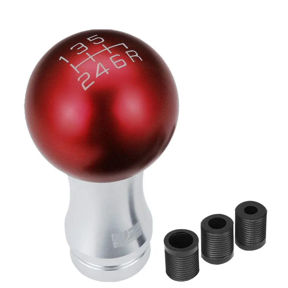 J2 Red / Silver (Ball Teardrop 2-Piece Construct) 6-Speed Pattern Manual Shift Knob (M8/M10/M12 Adapter) 1