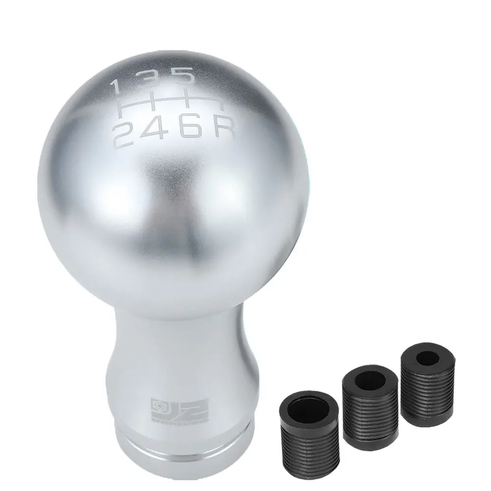 J2 Silver / Silver (Ball Teardrop 2-Piece Construct) 6-Speed Pattern Manual Shift Knob (M8/M10/M12 Adapter) 1