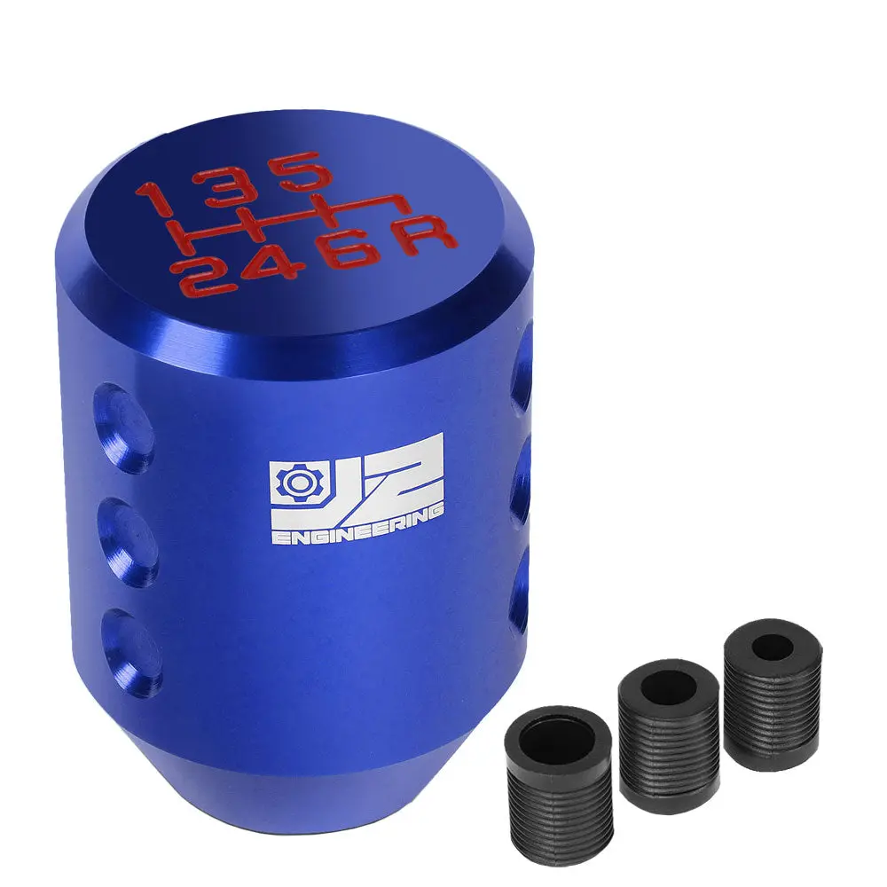 J2 Blue (Cylindrical Design Recessed Hole Indents) 6-Speed Pattern Manual Shift Knob (M8/M10/M12 Adapter) 1