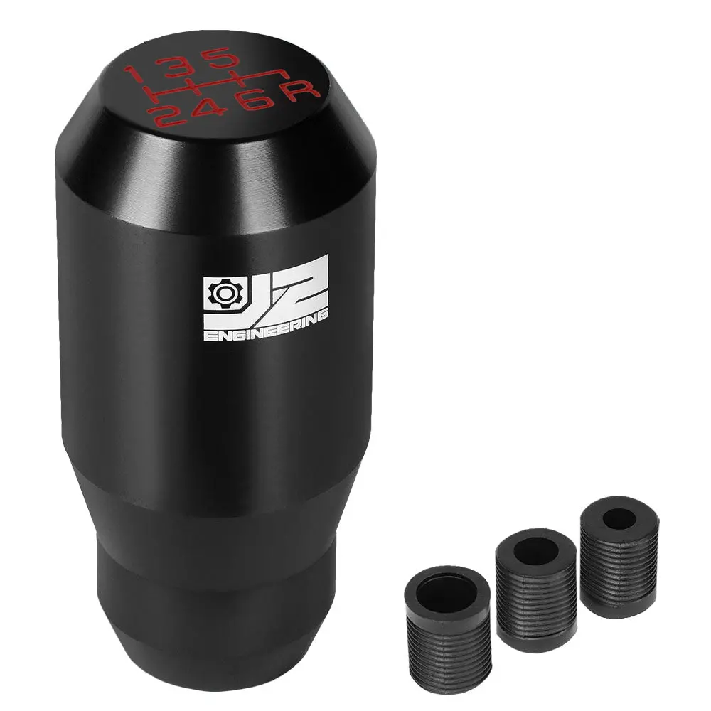J2 Black (Cylindrical Design Tapered Top / Bottom) 6-Speed Pattern Manual Shift Knob (M8/M10/M12 Adapter) 1