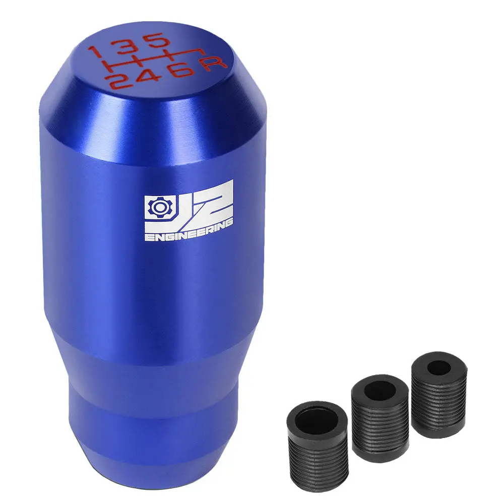 J2 Blue (Cylindrical Design Tapered Top / Bottom) 6-Speed Pattern Manual Shift Knob (M8/M10/M12 Adapter) 1