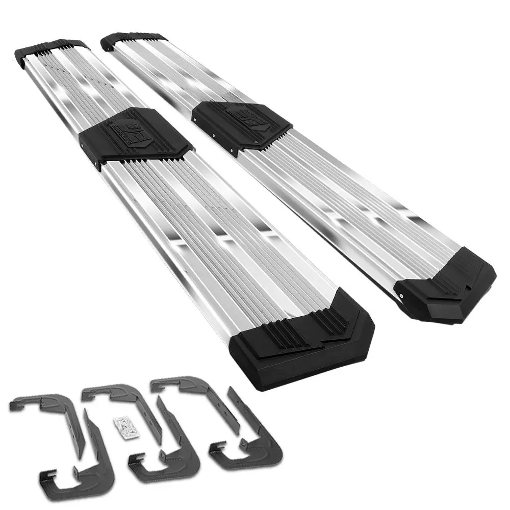 (J2 Wide Pleated Metal) Running Board Nerf Bar For 07-18 Silverado Sierra 1500/07-19 2500 3500 Hd [Extended Cab] 1