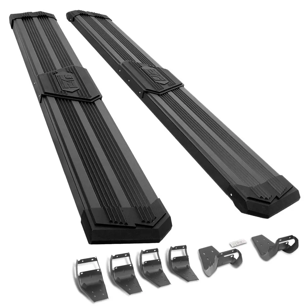 (J2 Wide Pleated Black) Running Board Nerf Bar For Ford 15+ F-150 / 17+ F-250 F-350 Super Duty [Crew Cab] 1