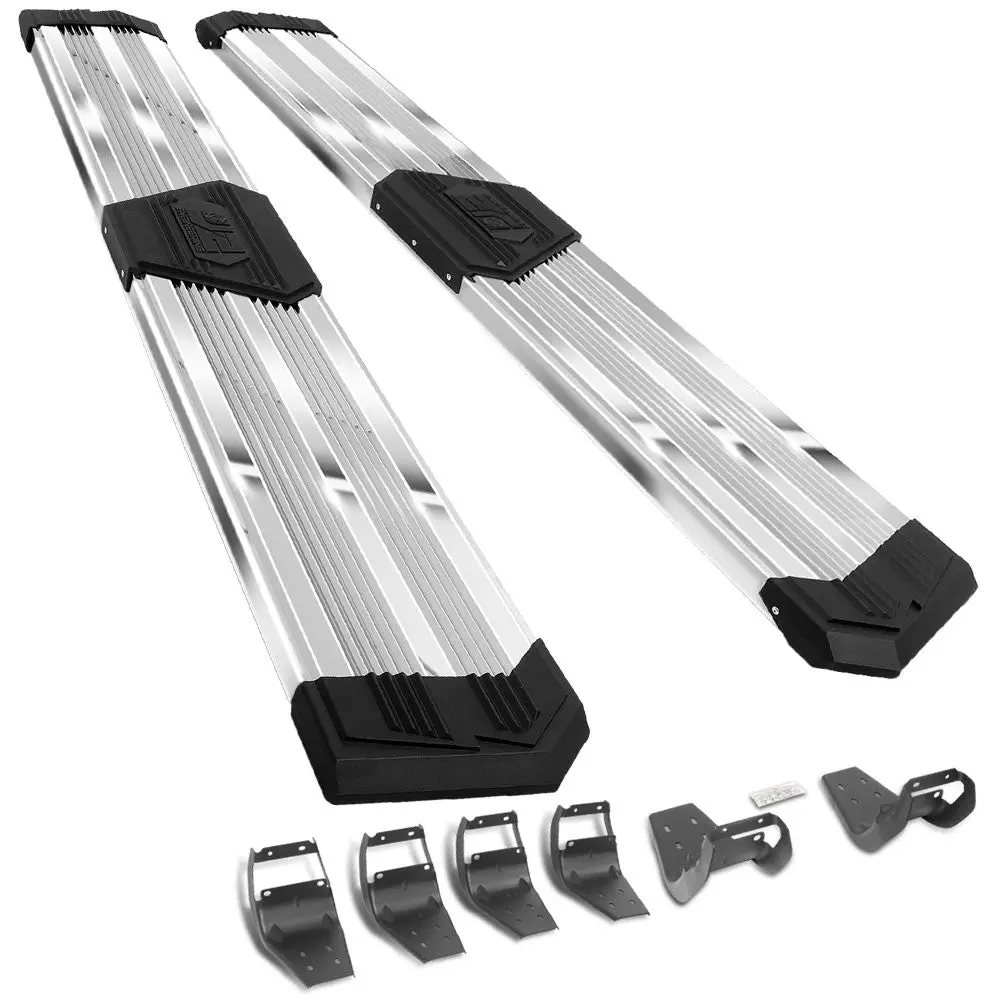 (J2 Wide Pleated Metal) Running Board Nerf Bar For Ford 15+ F-150 / 17+ F-250 F-350 Super Duty [Crew Cab] 1